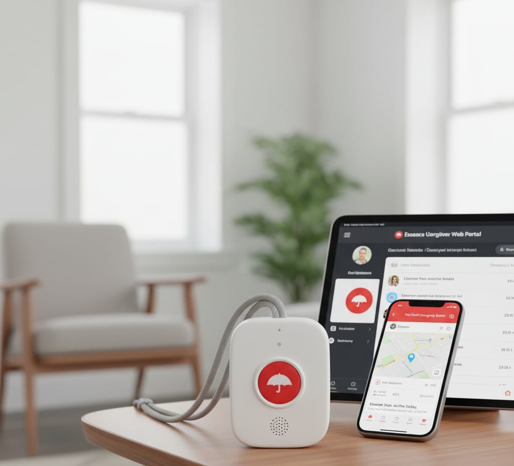 Essence Umbrella PERS devices with mobile and caregiver apps